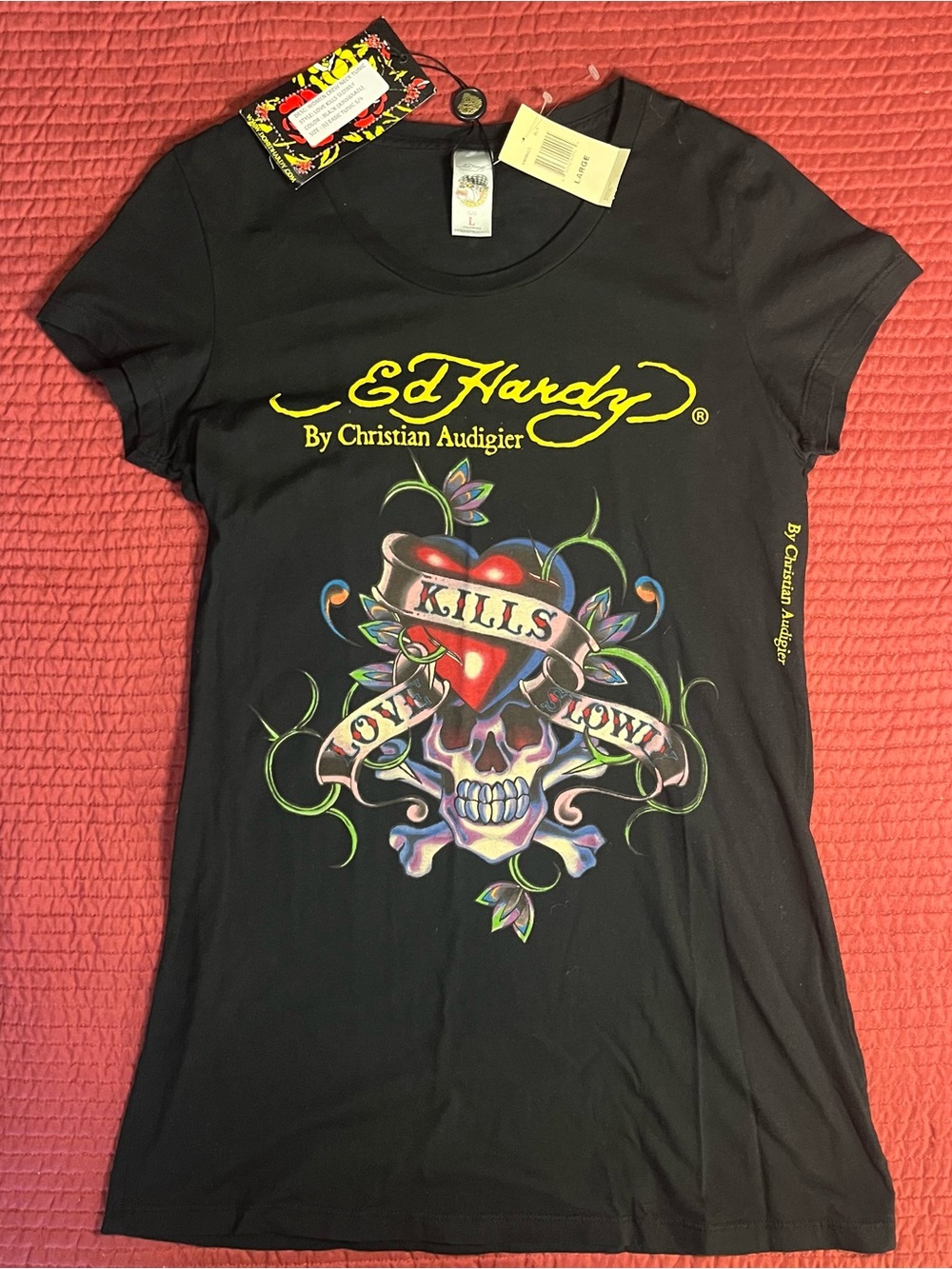 NWT Ed Hardy Love Kills Slowly Black Crew Neck Tunic Shirt Vintage - Size Large